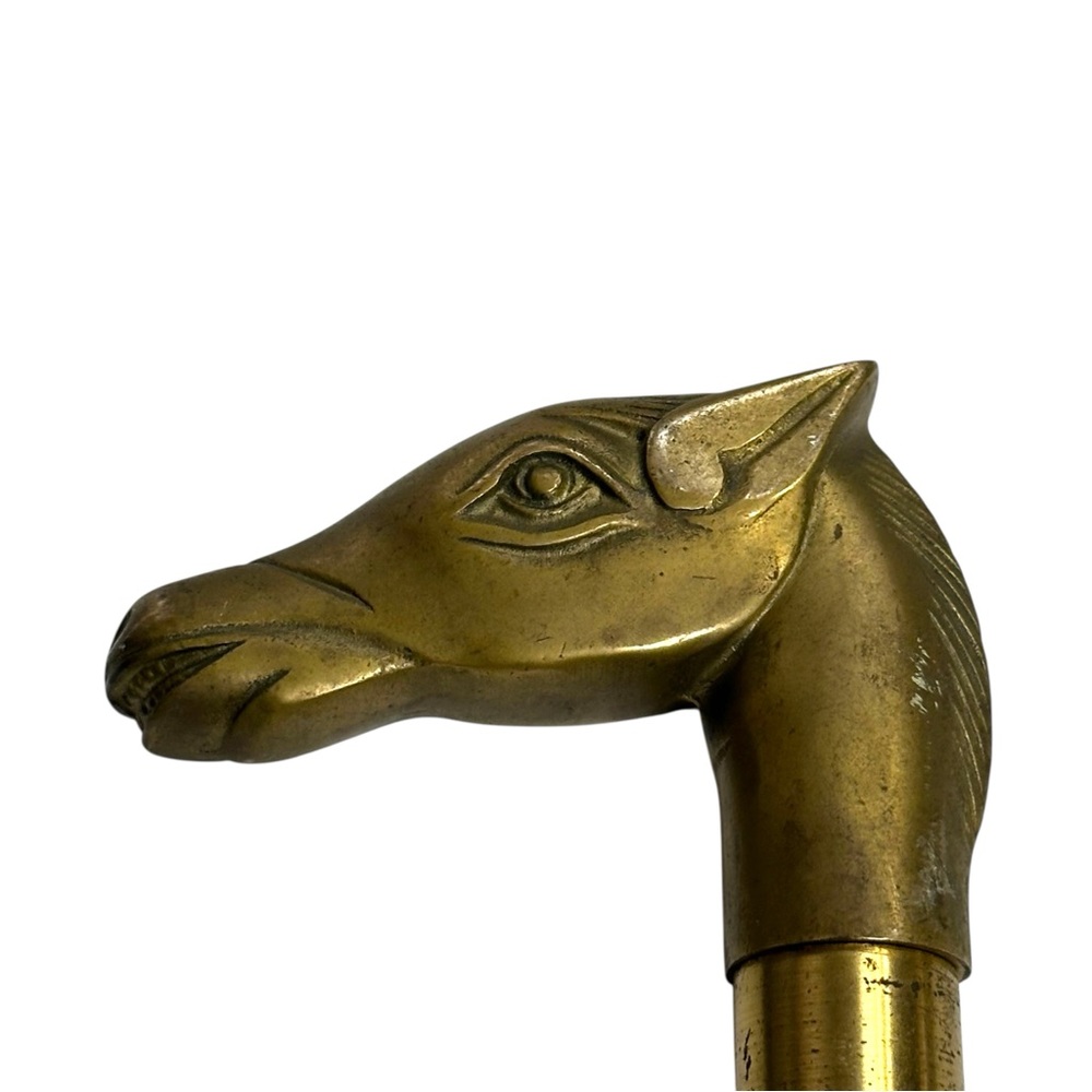 Vtg French Brass Horse Head Handle Walking Stick Cane 3 Section Wood Shaft 34” - Picture 5 of 12